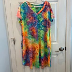 Chic Soul Summer Is My Season Midi T-shirt Dress 2X Neon Tie Dye